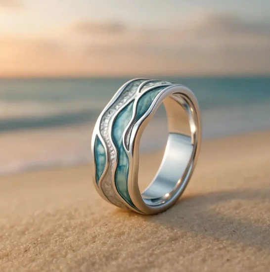 1+1 Offer: Aurora Ocean Beach Wave Ring + Crystal drop earrings in gold and silver - Image 3