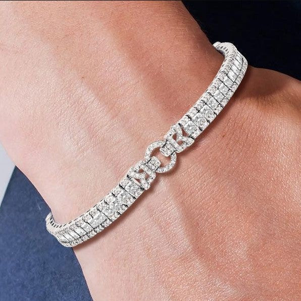 1+1 Offer: Elegant shiny necklace with pearls made of silver + Emerald Cut White Sapphire Bracelet - Image 2