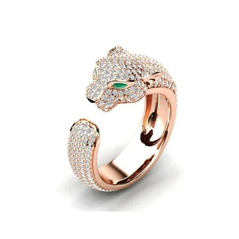 Adjustable Jaguar Ring with Green Zirconia Eyes - Image 2