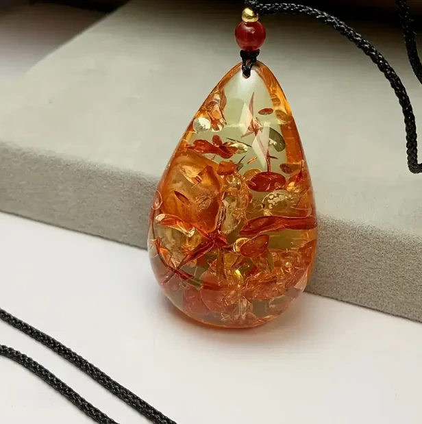 Amber Drop Necklace with more adjustable leather strap - Image 2