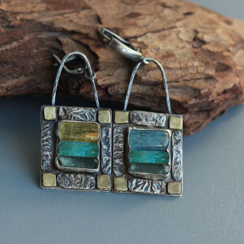 Antique" earrings with blue and green crystals - Image 2