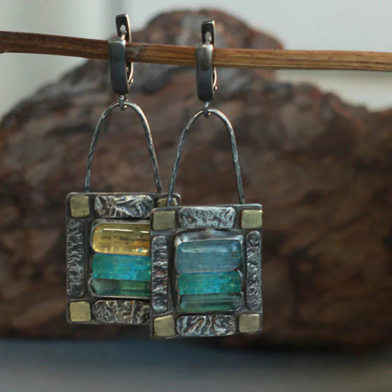 Antique" earrings with blue and green crystals - Image 3