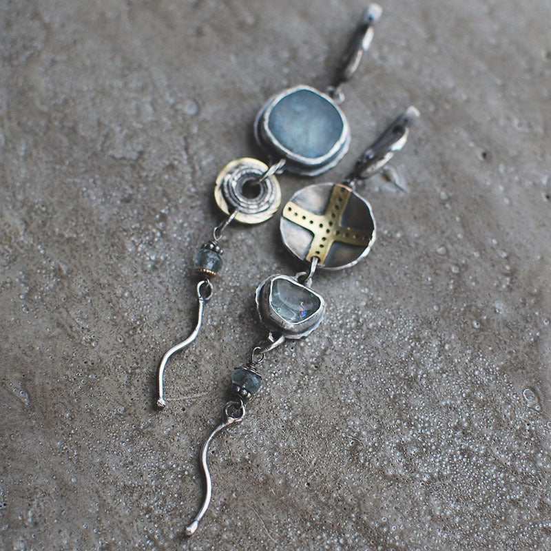 Antique" earrings with blue stones and a cross - Image 2
