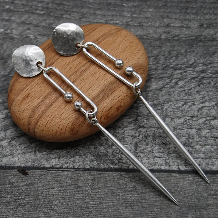 Antique Silver Long Drop Earrings - Image 2
