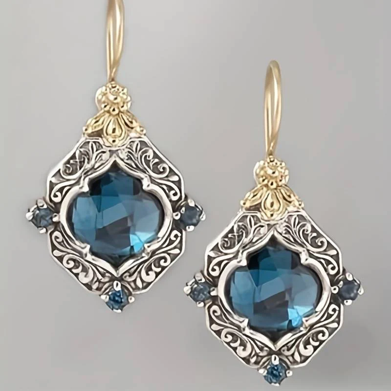 Blue Crystal Gold-Silver Statement Earrings - Image 2