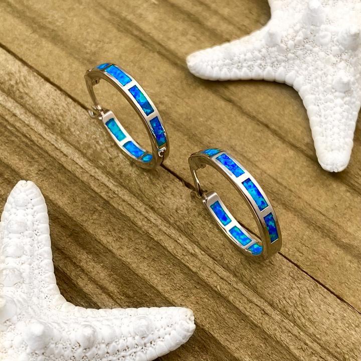 Blue Oceanic Opal Earrings in Silver - Image 3