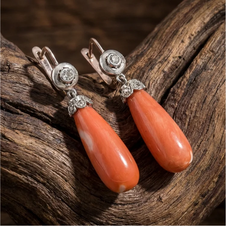 Bohemian antique coral hanging earrings - Image 2