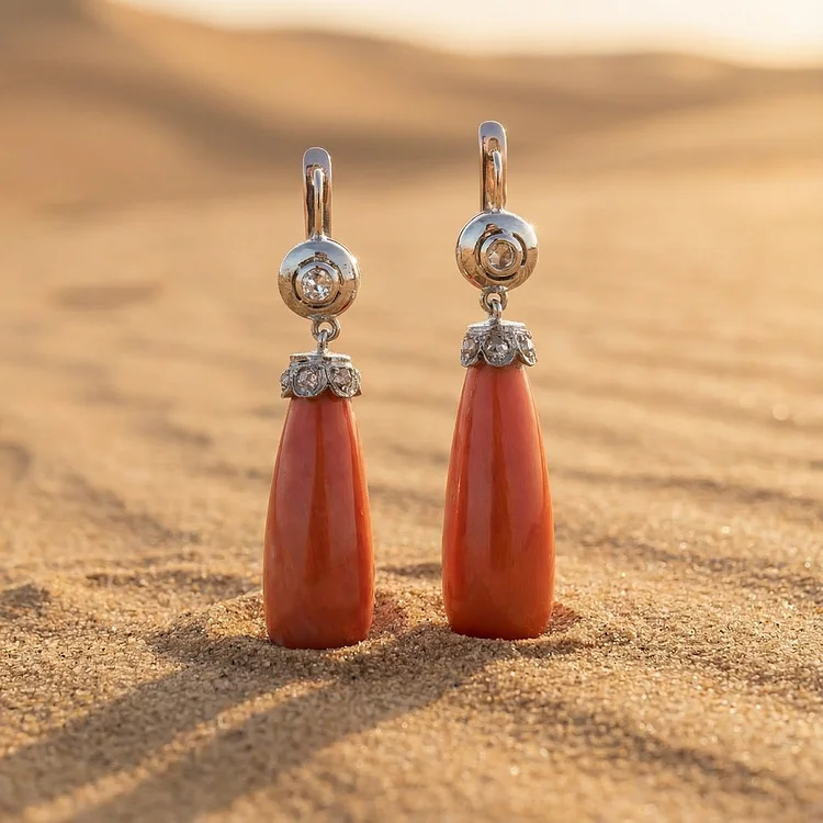 Bohemian antique coral hanging earrings - Image 3