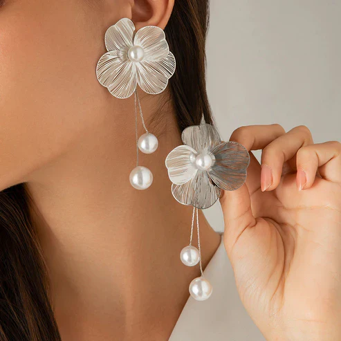 Bohemian Earrings with Pearls and Petals - Image 2
