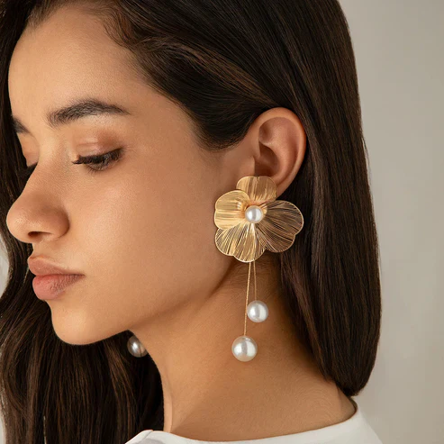 Bohemian Earrings with Pearls and Petals - Image 3