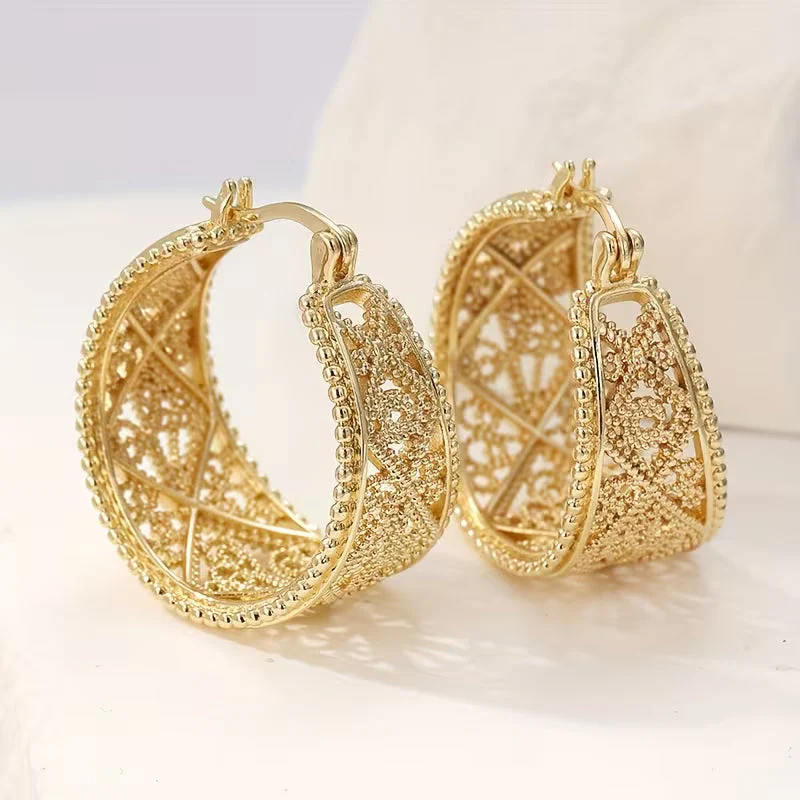 Bohemian Golden Floral Hoop Earrings - Image 2