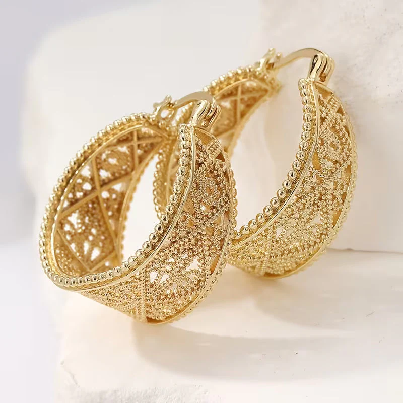 Bohemian Golden Floral Hoop Earrings - Image 3