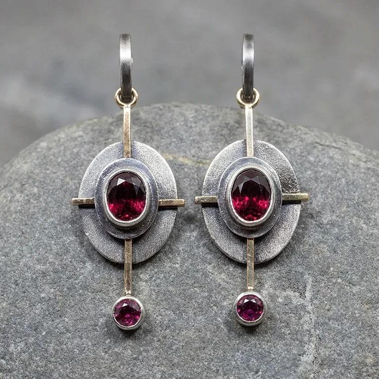 Boho Earrings with Garnet Crystal in Sterling Silver - Image 3