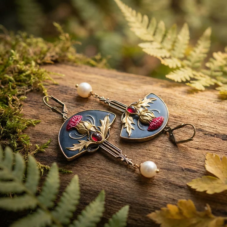 Boho Earrings with Pearls and Red Crystal - Image 3