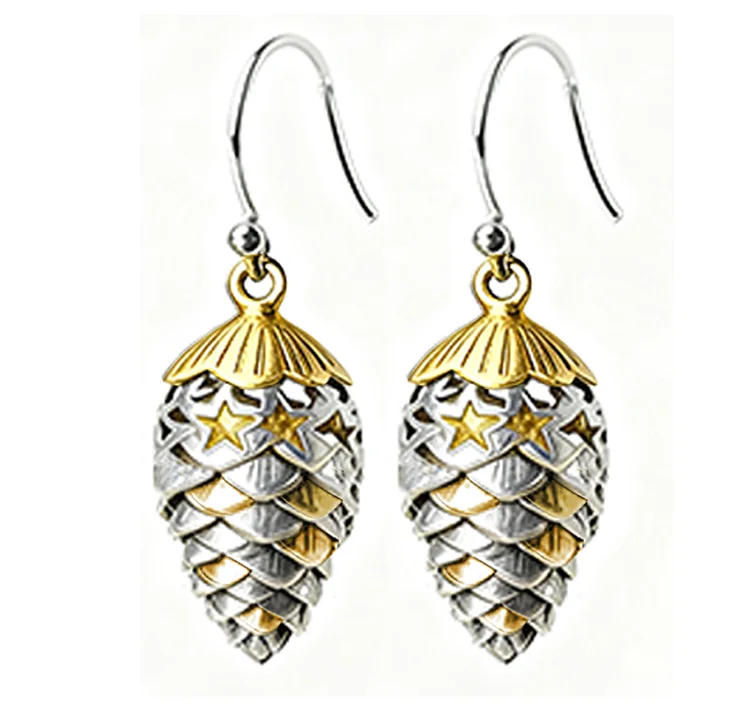 Christmas Double Color Pinecone Star Earrings - Image 2