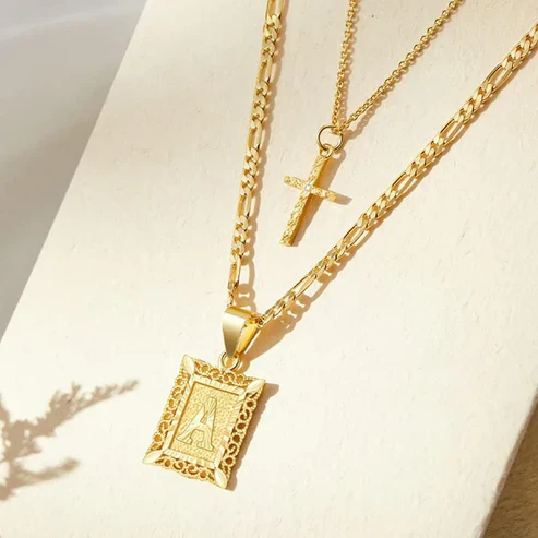 Cross Initial Necklace Set - Image 2