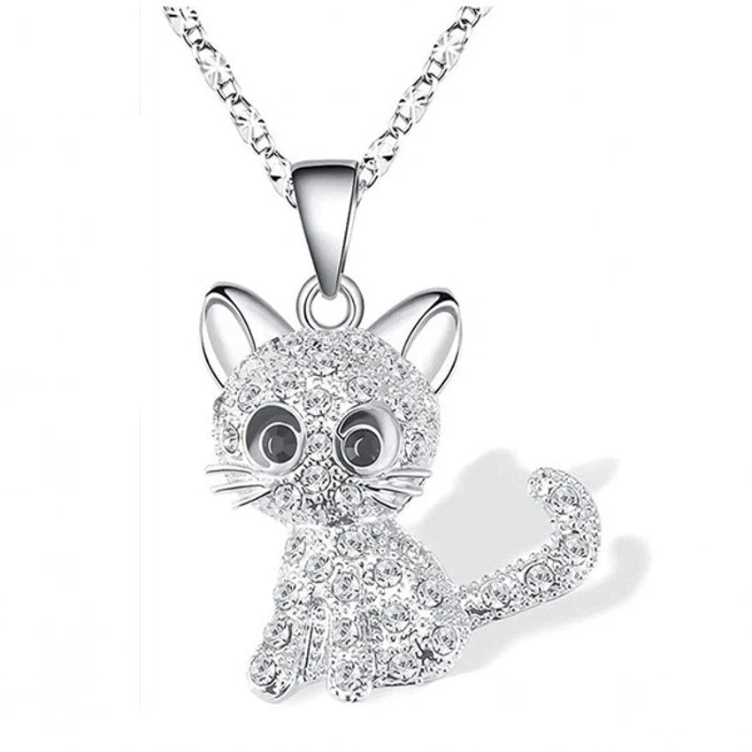 Cute Silver Kitten Pendant Necklace - Image 2