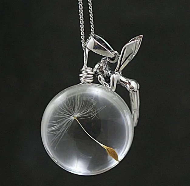 Dandelion Seed Glass Globe with Angel Fairy Necklace - Image 2