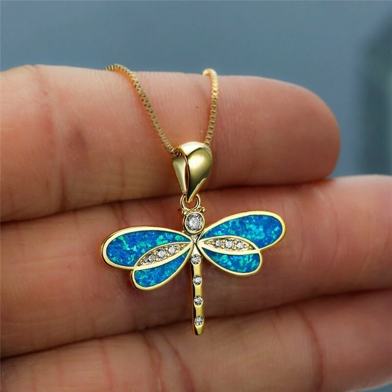 Dragonfly Necklace in Gold with Opal - Image 5