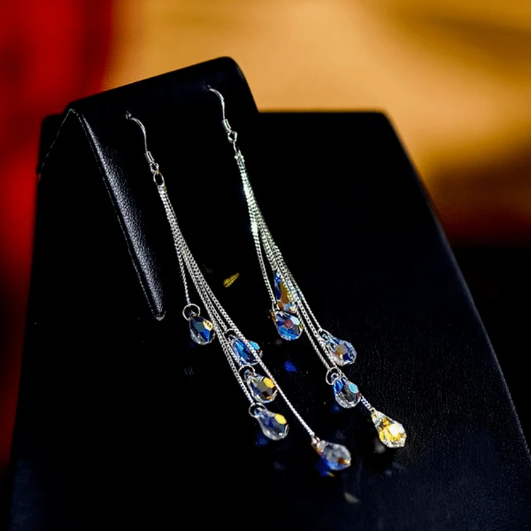 Elegant Long Teardrop Zircon Dangle Earrings - Image 3
