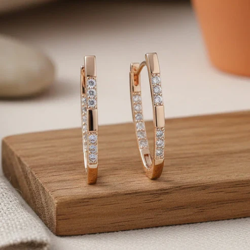 Elegant Zirconia Earrings in Gold - Image 3