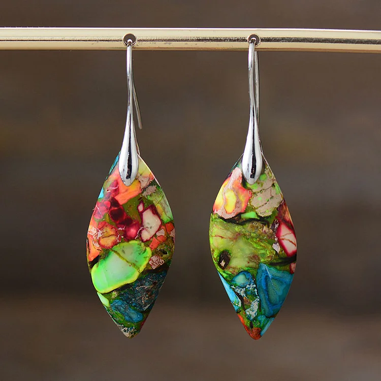 Emperor Stone Leaf Pendant Earrings - Image 3