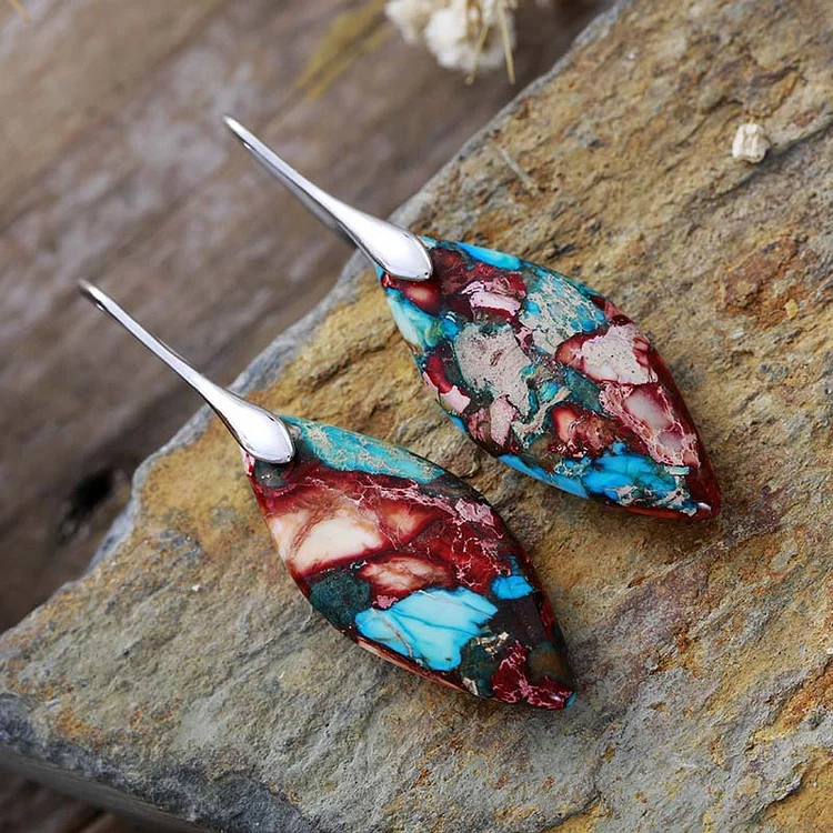Emperor Stone Leaf Pendant Earrings - Image 5