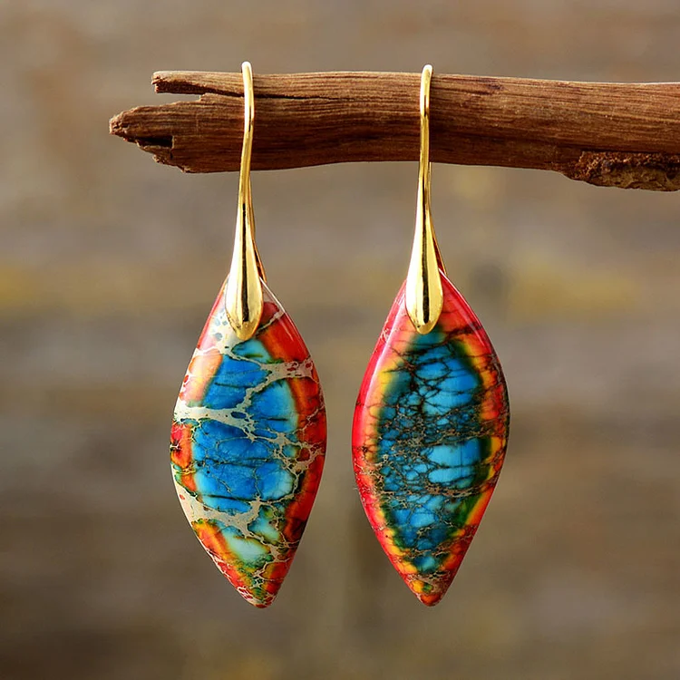 Emperor Stone Leaf Pendant Earrings - Image 6