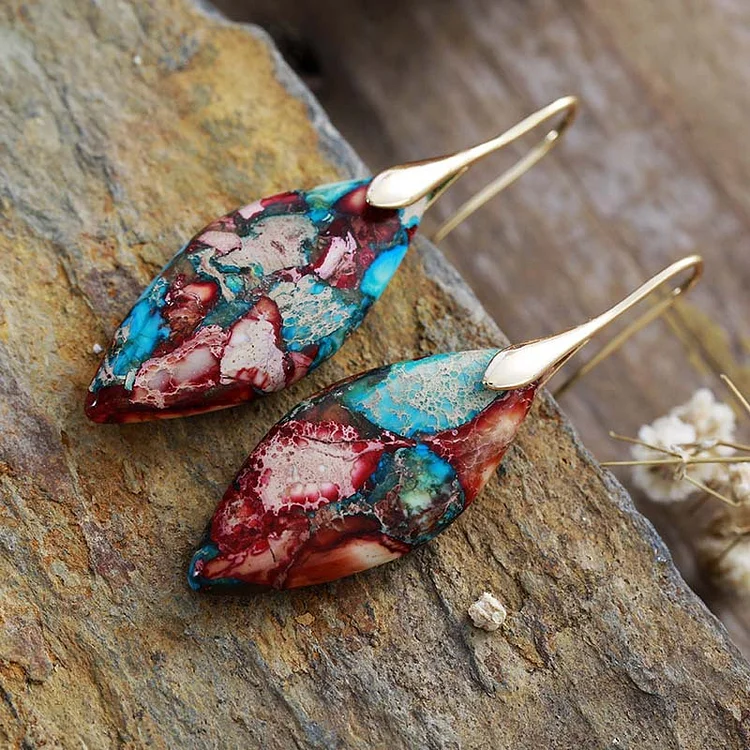 Emperor Stone Leaf Pendant Earrings - Image 7