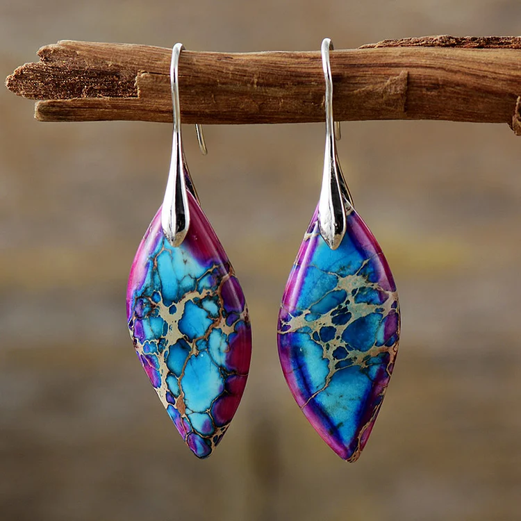 Emperor Stone Leaf Pendant Earrings - Image 8