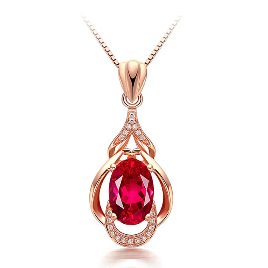 Exquisite Red Crystal Gold Necklace - Image 3