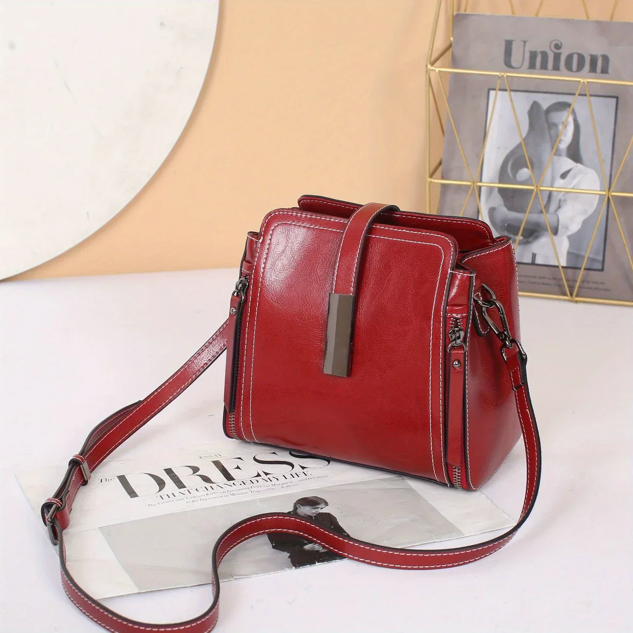 Leather Women's Crossbody Tote Bag - Image 3