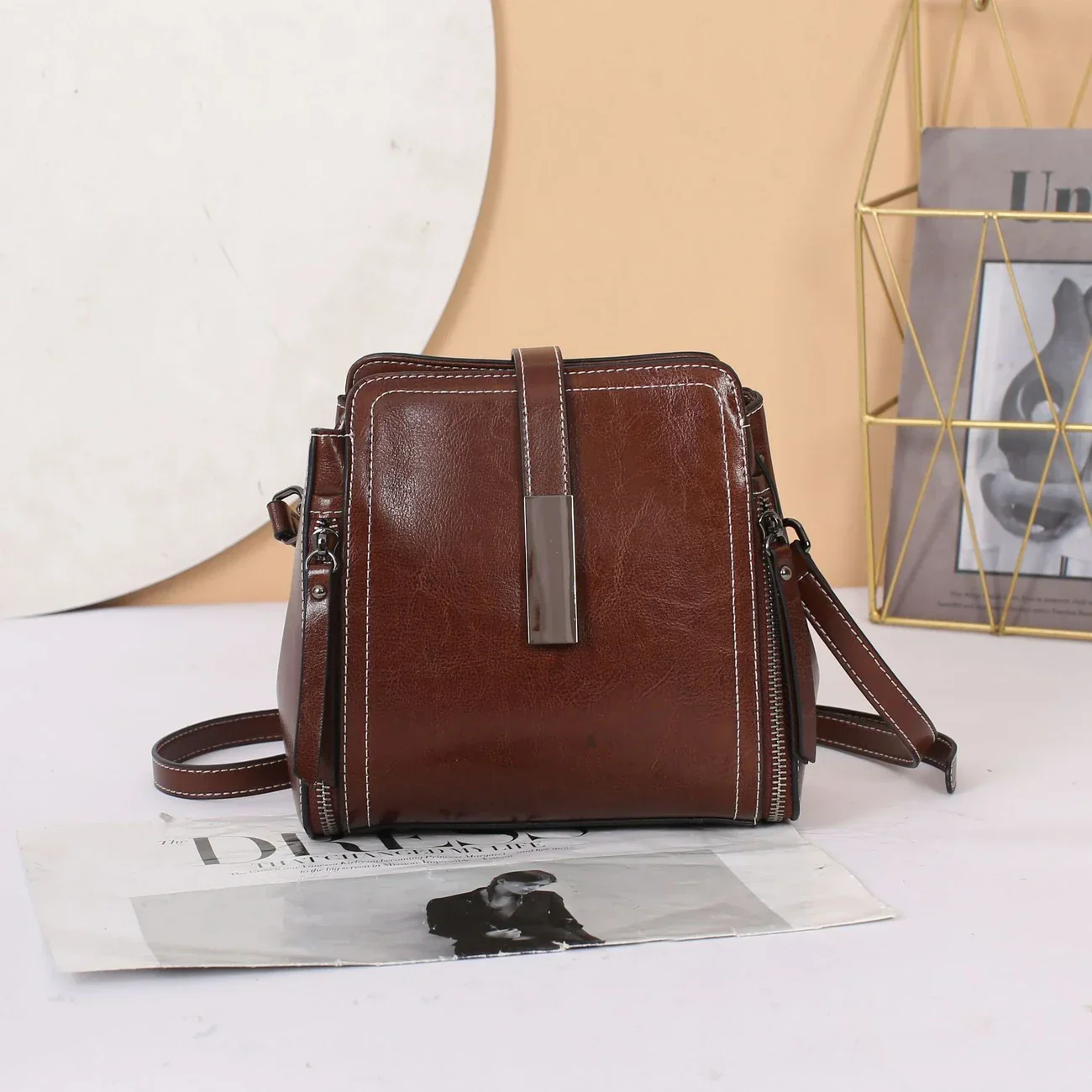 Leather Women's Crossbody Tote Bag - Image 4