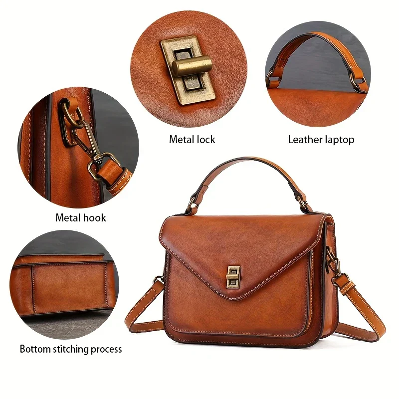 Leather Women's Retro Mailman Crossbody Bag - Image 4