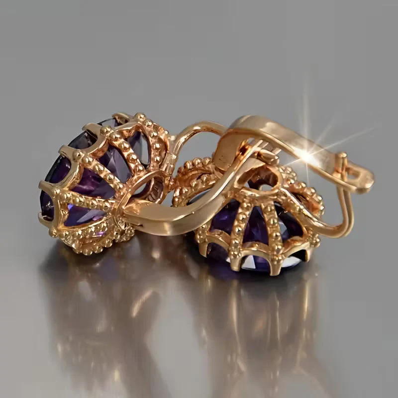 Gold Amethyst Crown Earrings - Image 2