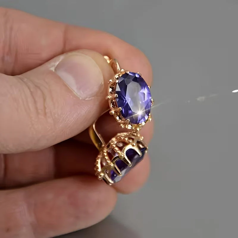 Gold Amethyst Crown Earrings - Image 3