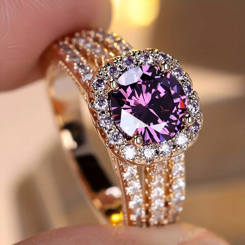 Gold Amethyst Halo Ring - Image 2