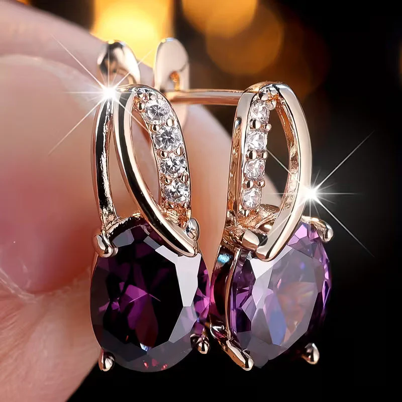 Gold Amethyst Hoop Earrings - Image 2