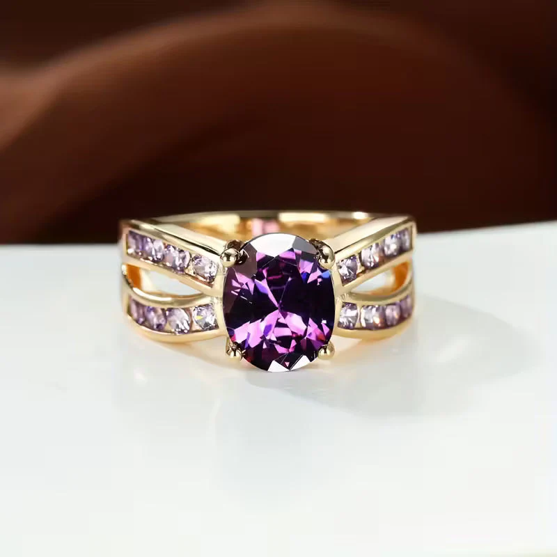 Gold Amethyst Split Band Ring - Image 2