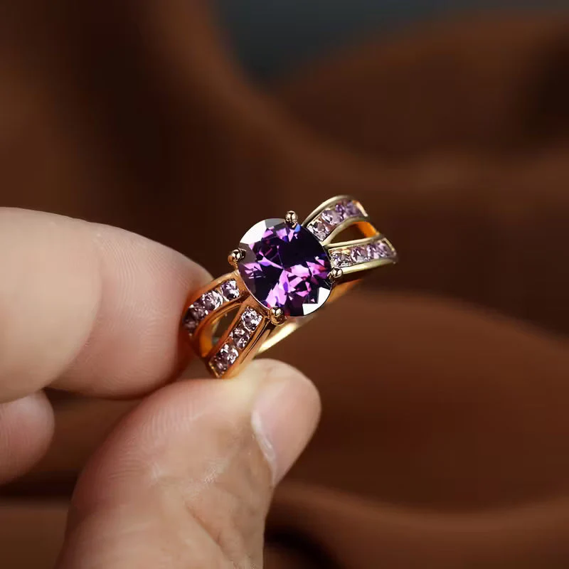 Gold Amethyst Split Band Ring - Image 3