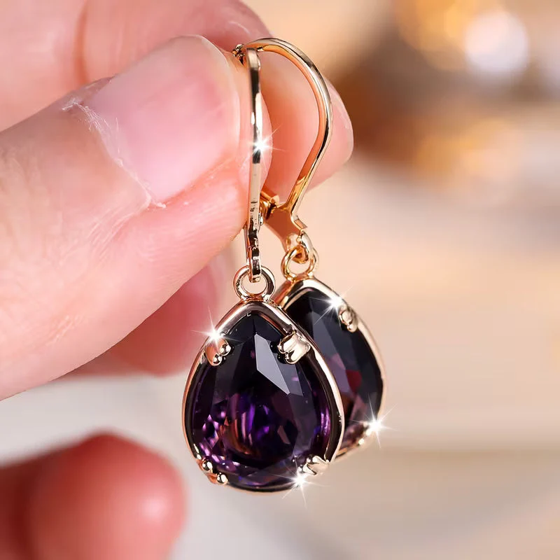 Gold Amethyst Teardrop Earrings - Image 2