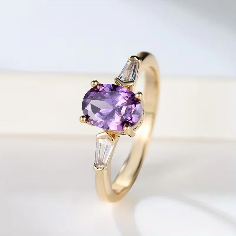 Gold Amethyst Three-Stone Ring - Image 2