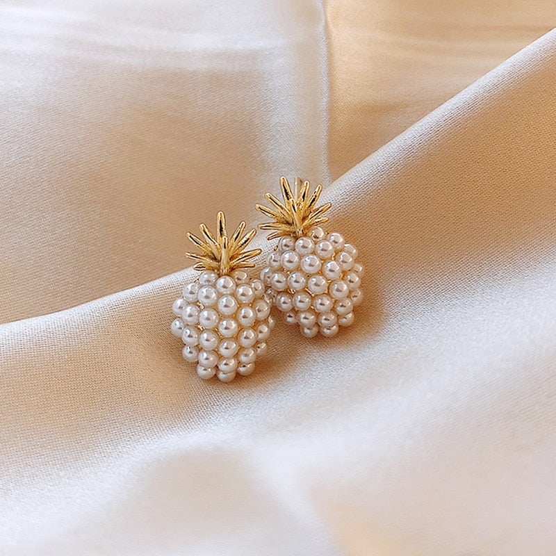 Gold Cluster Pearl Stud Earrings - Image 2