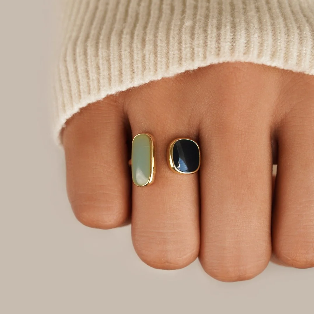 Gold Dual Stone Open Ring - Image 2