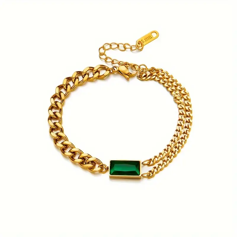 Gold Emerald Bar Chain Bracelet - Image 4