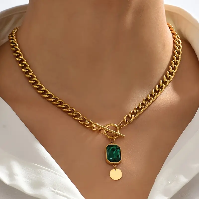 Gold Emerald Chain Necklace - Image 2