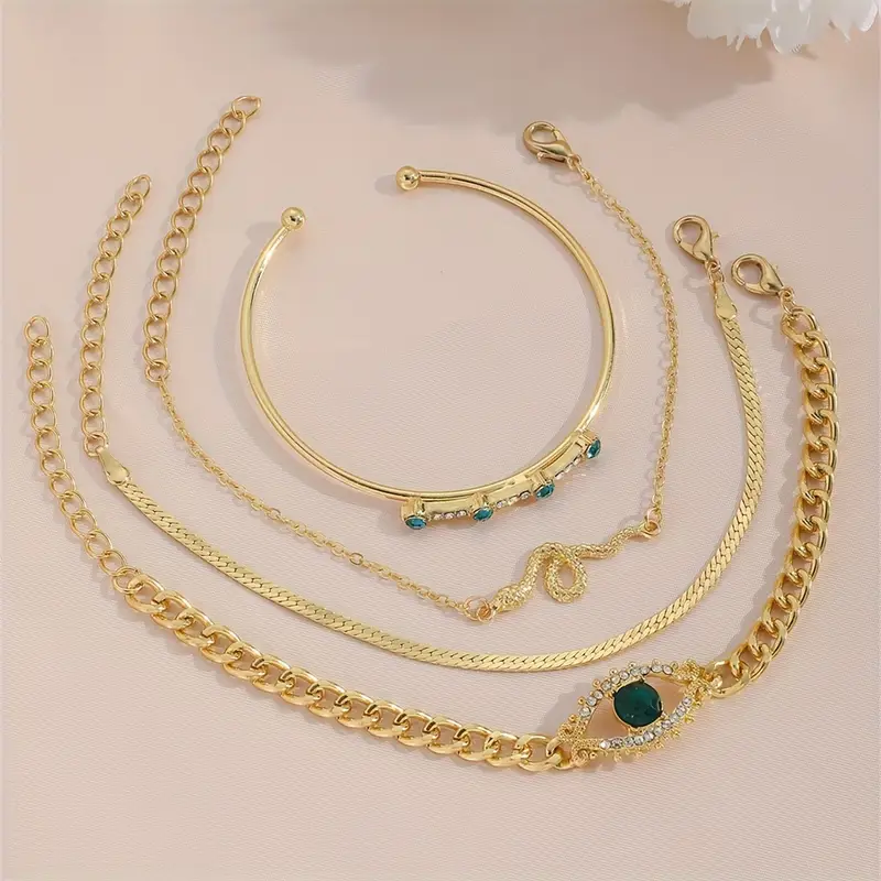 Gold Emerald Charm Bracelet Set - Image 2