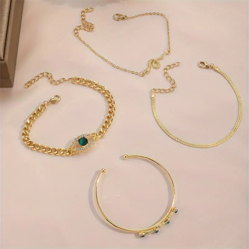 Gold Emerald Charm Bracelet Set - Image 3
