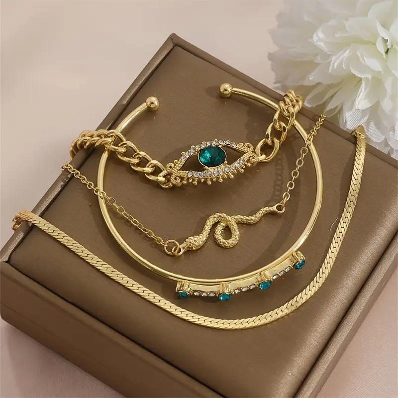 Gold Emerald Charm Bracelet Set - Image 4