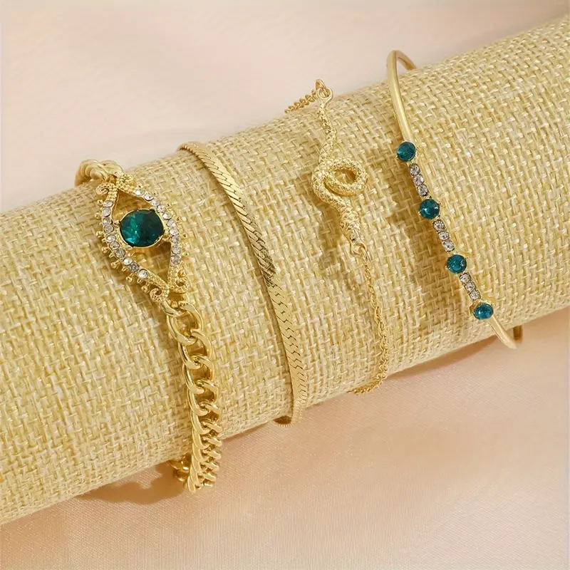 Gold Emerald Charm Bracelet Set - Image 5